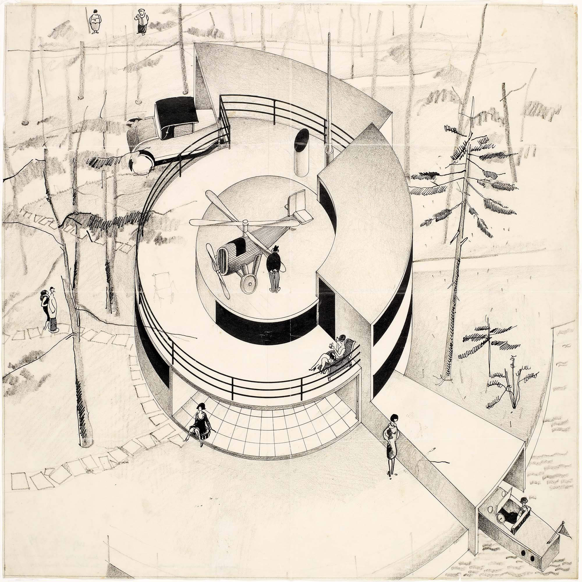 Arne Jacobsen og Flemming Lassens tegninger af Fremtidens Hus.